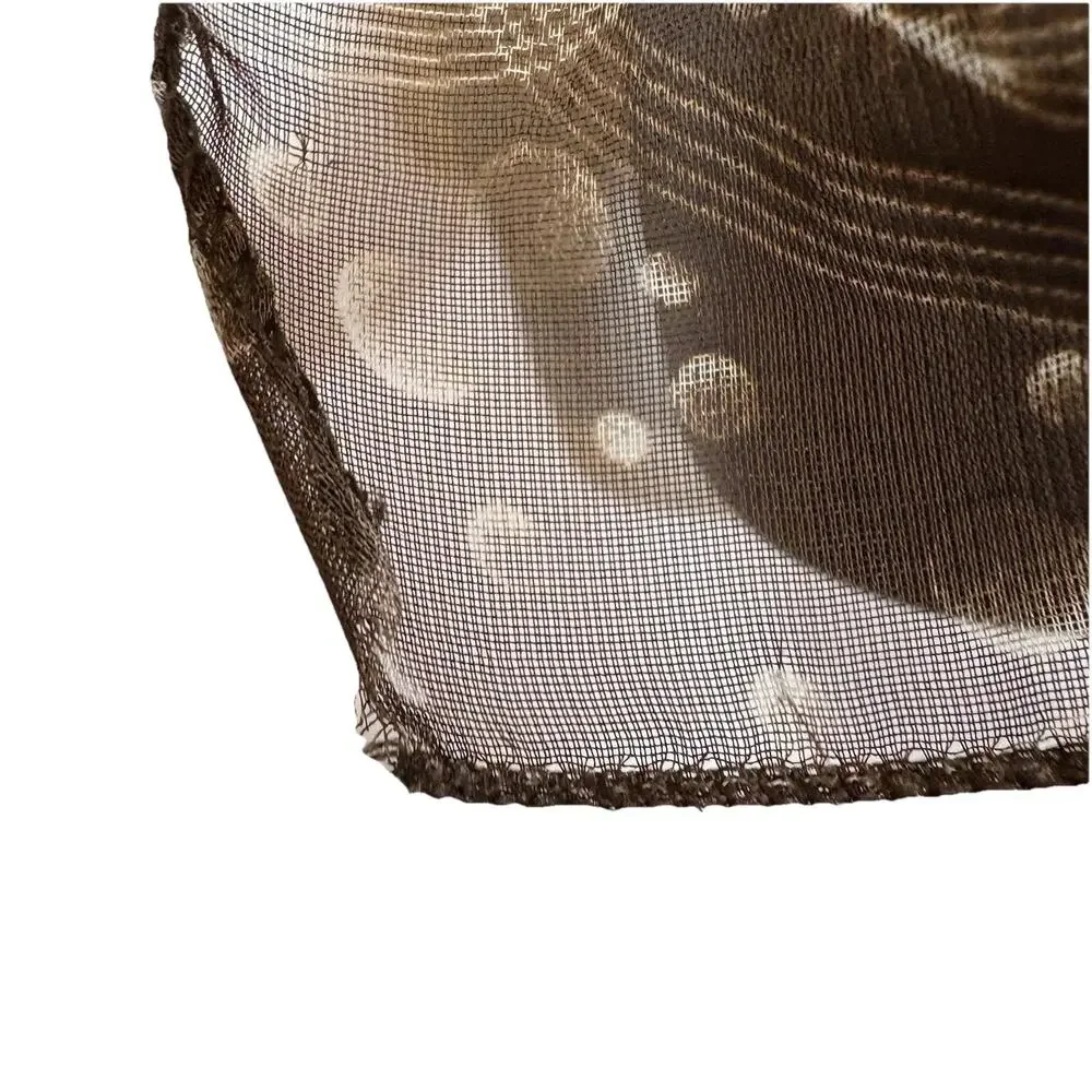 Sheer Brown Rectangle Scarf Circle Polka Dot Moon Ribbons Retro Vintage 56